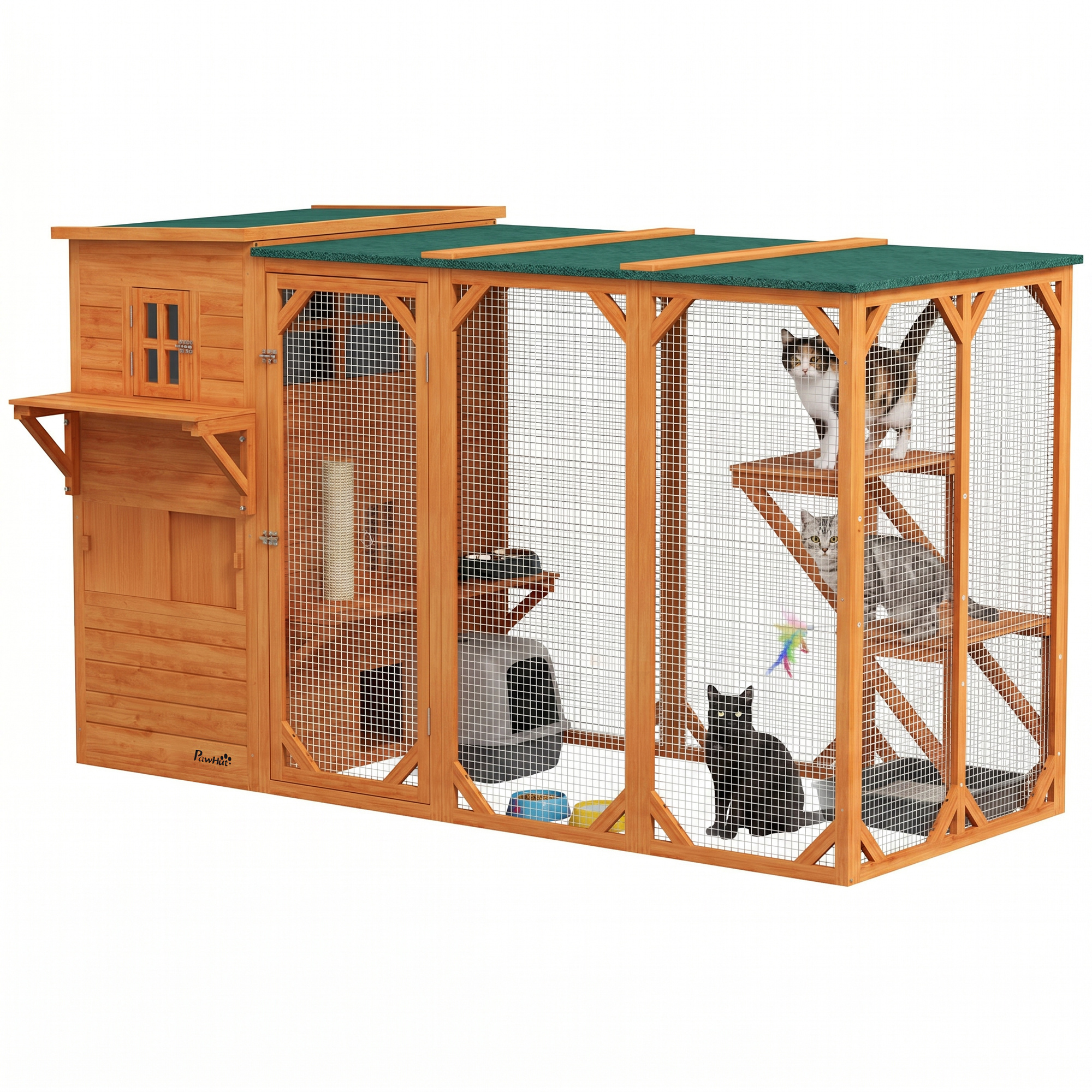 Large Outdoor Cat House for 3 Kitties, Multi-Level Design with Big Hiding Areas 2 Stories & Multiple Platforms Cat Condo