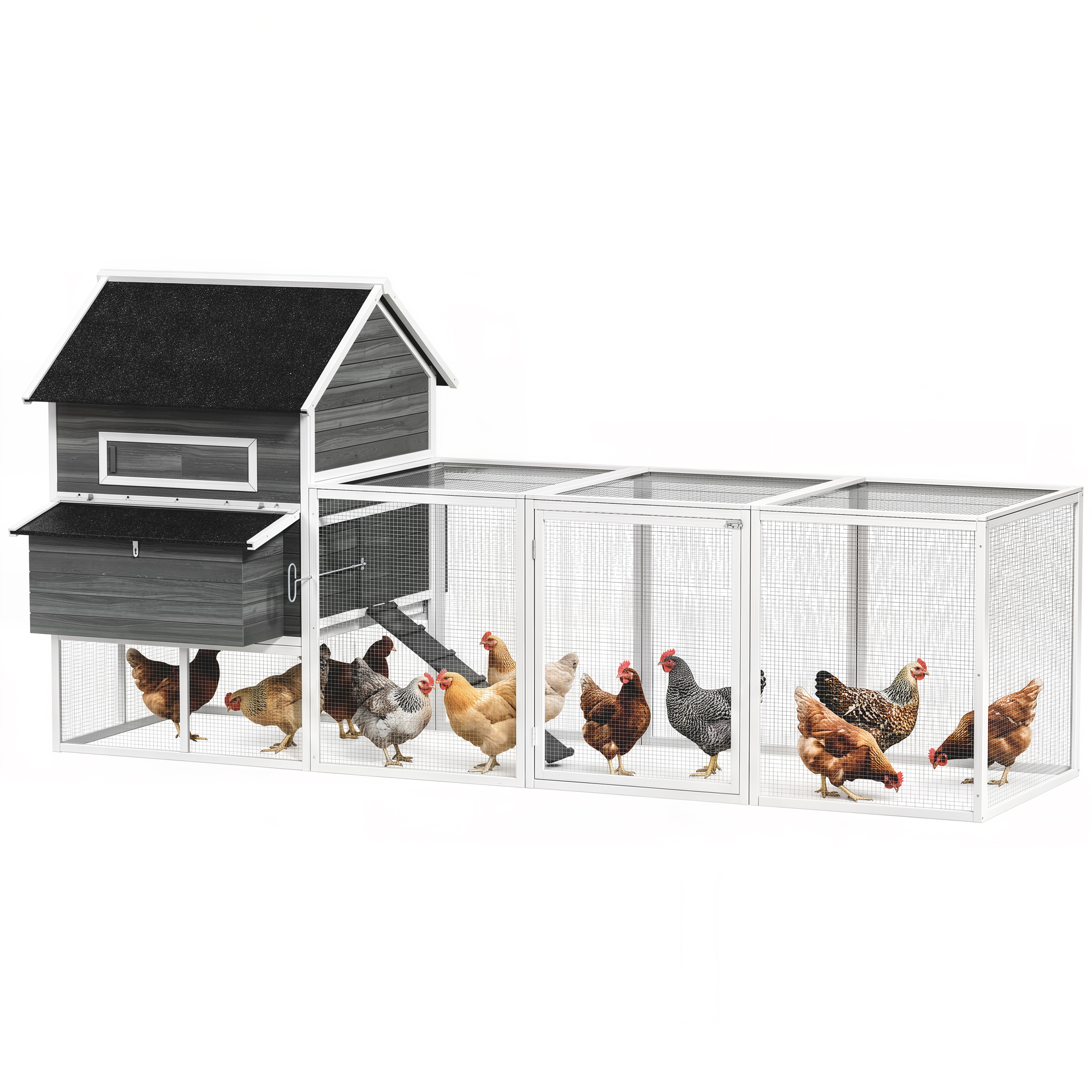 137" Wooden Chicken Coop for 4-6 Chickens, Backyard, Dark Gray
