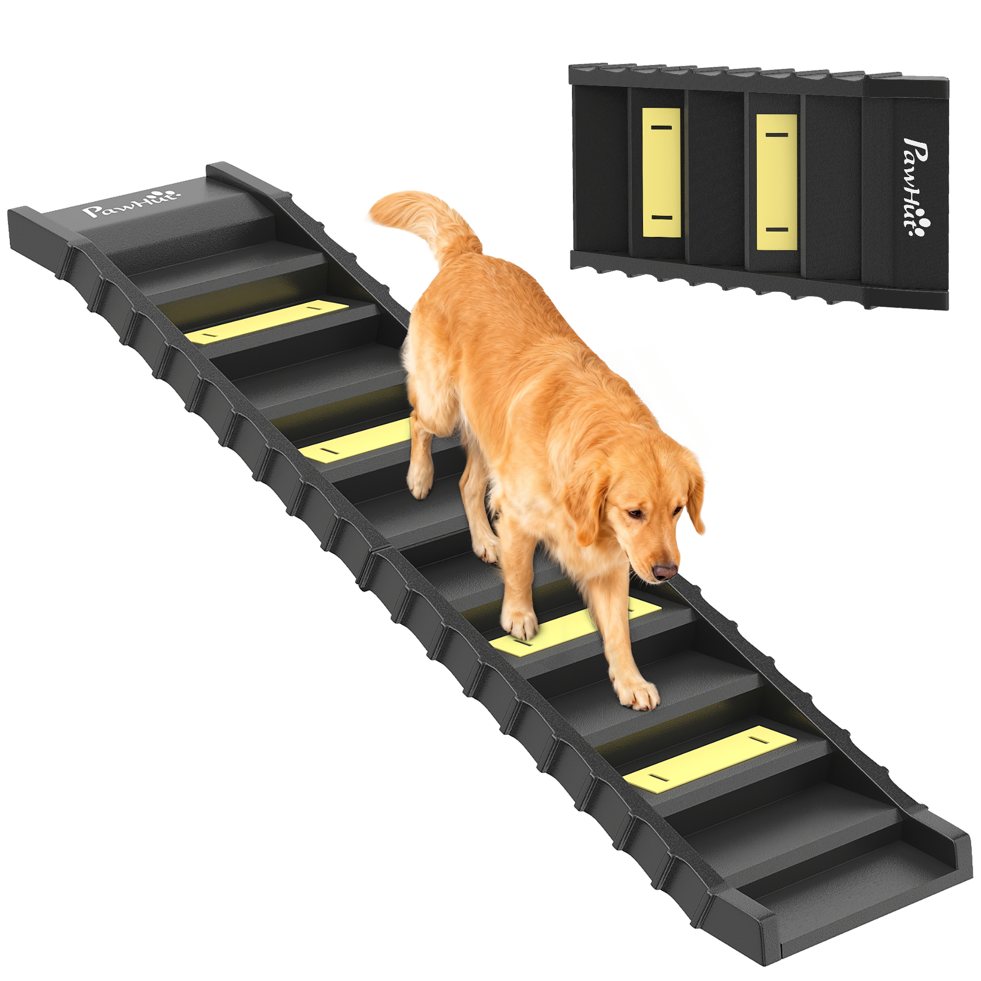 Dog Stairs for Car Truck SUV, Foldable Dog Ramp for Large Medium Small Dogs, Black