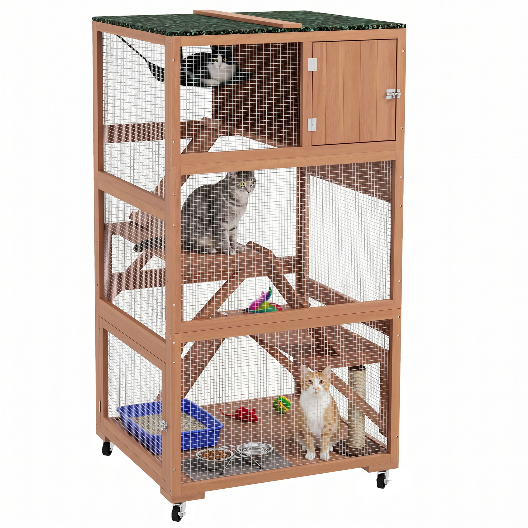 Catio, Outdoor Cat Enclosure House on Wheels with Hammock, Orange