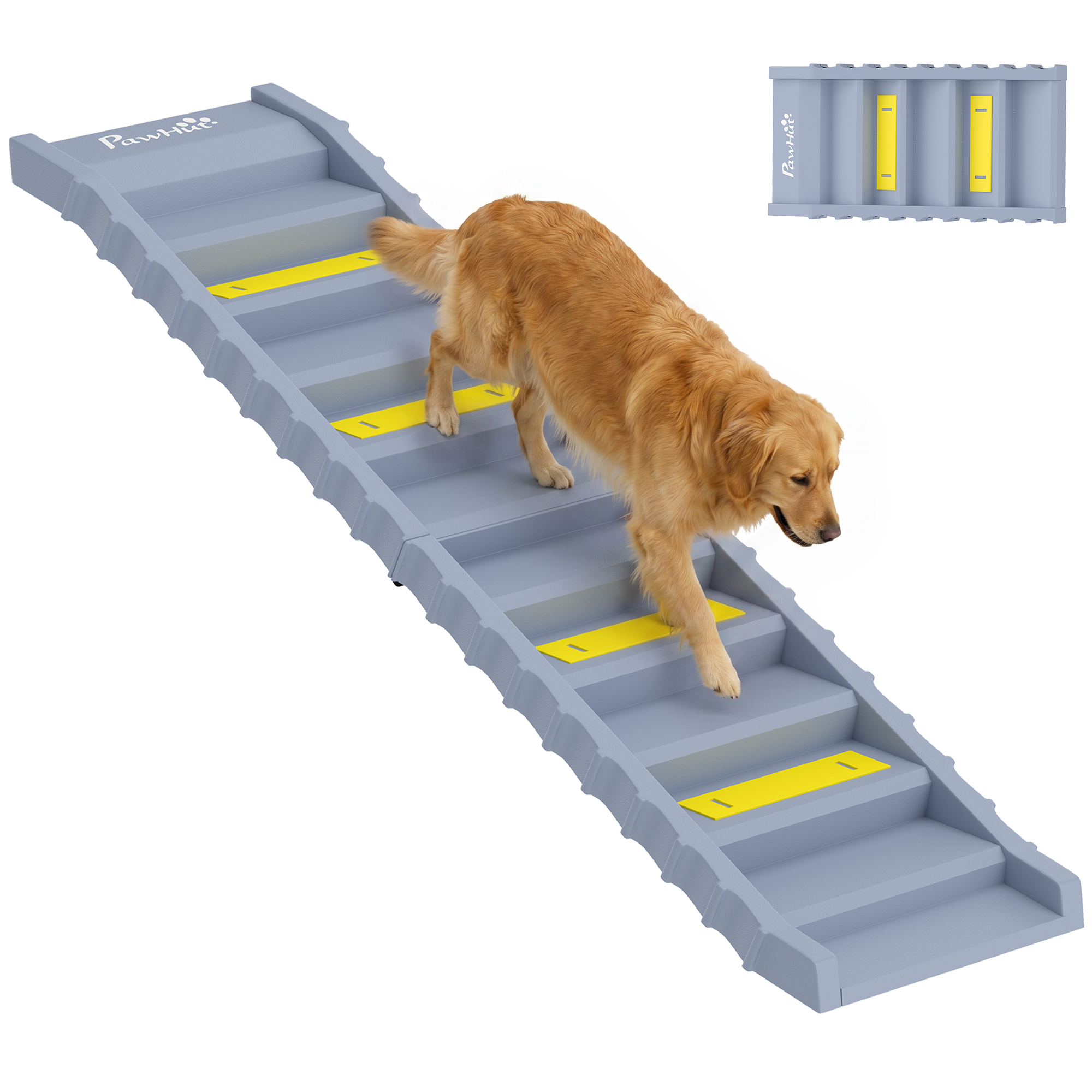 Dog Stairs for Car Truck SUV, Foldable Dog Ramp for Large Medium Small Dogs, Gray
