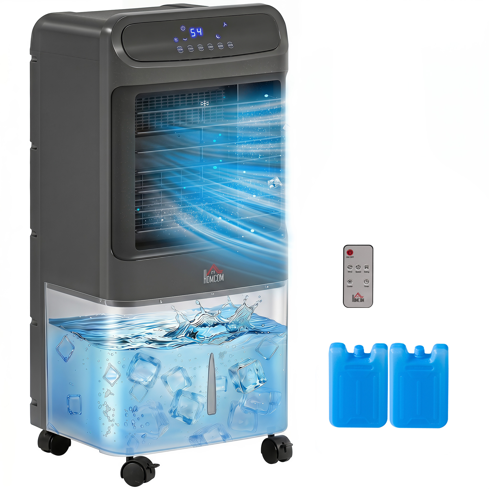 3-In-1 Ice Cooling Fan, Mobile Evaporative Air Cooler with Remote, Timer, Oscillating for Home Office, Bedroom, Black