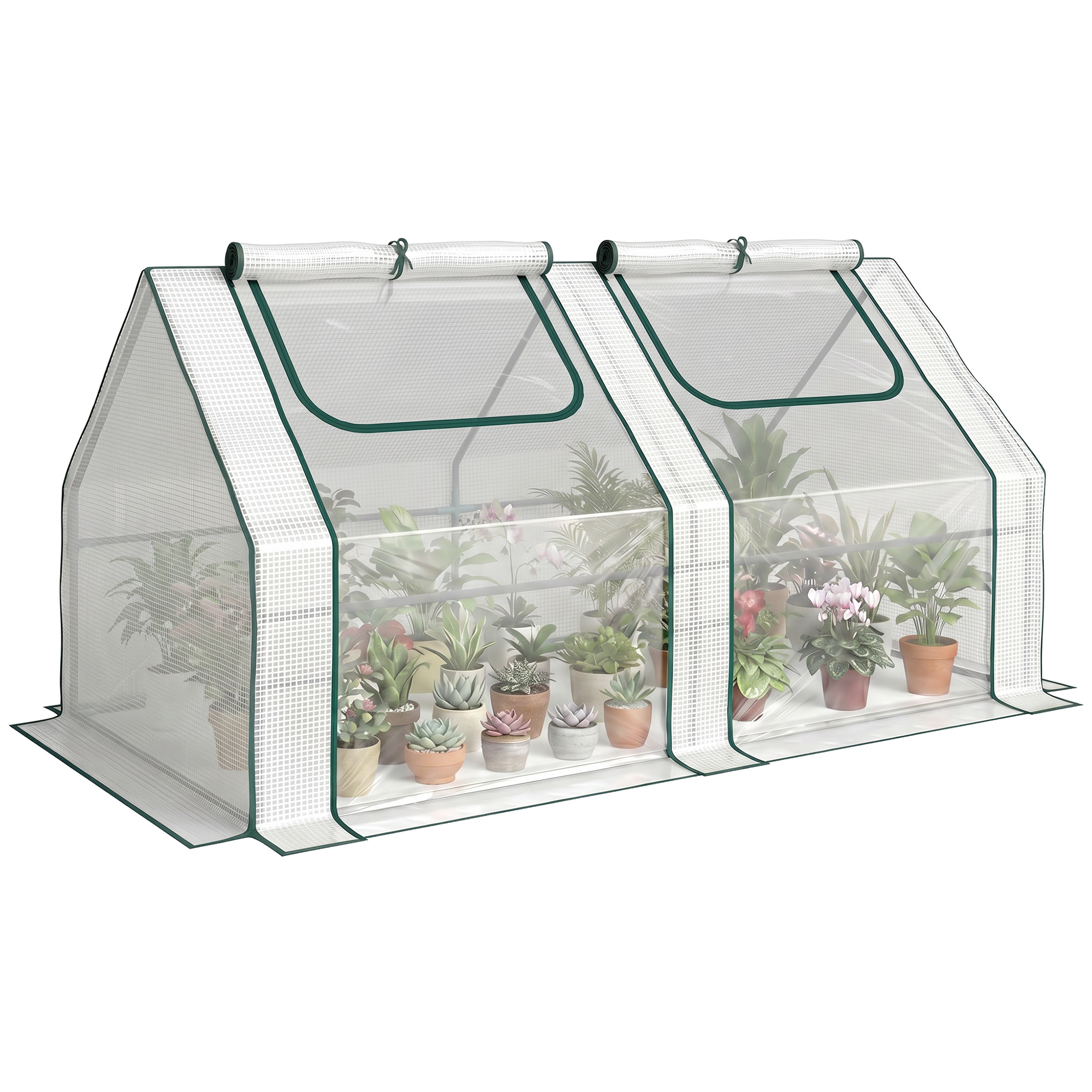 6' x 3' x 3' Portable Greenhouse, Garden Hot House with Two PE/PVC Covers and 2 Roll Up Windows, Clear