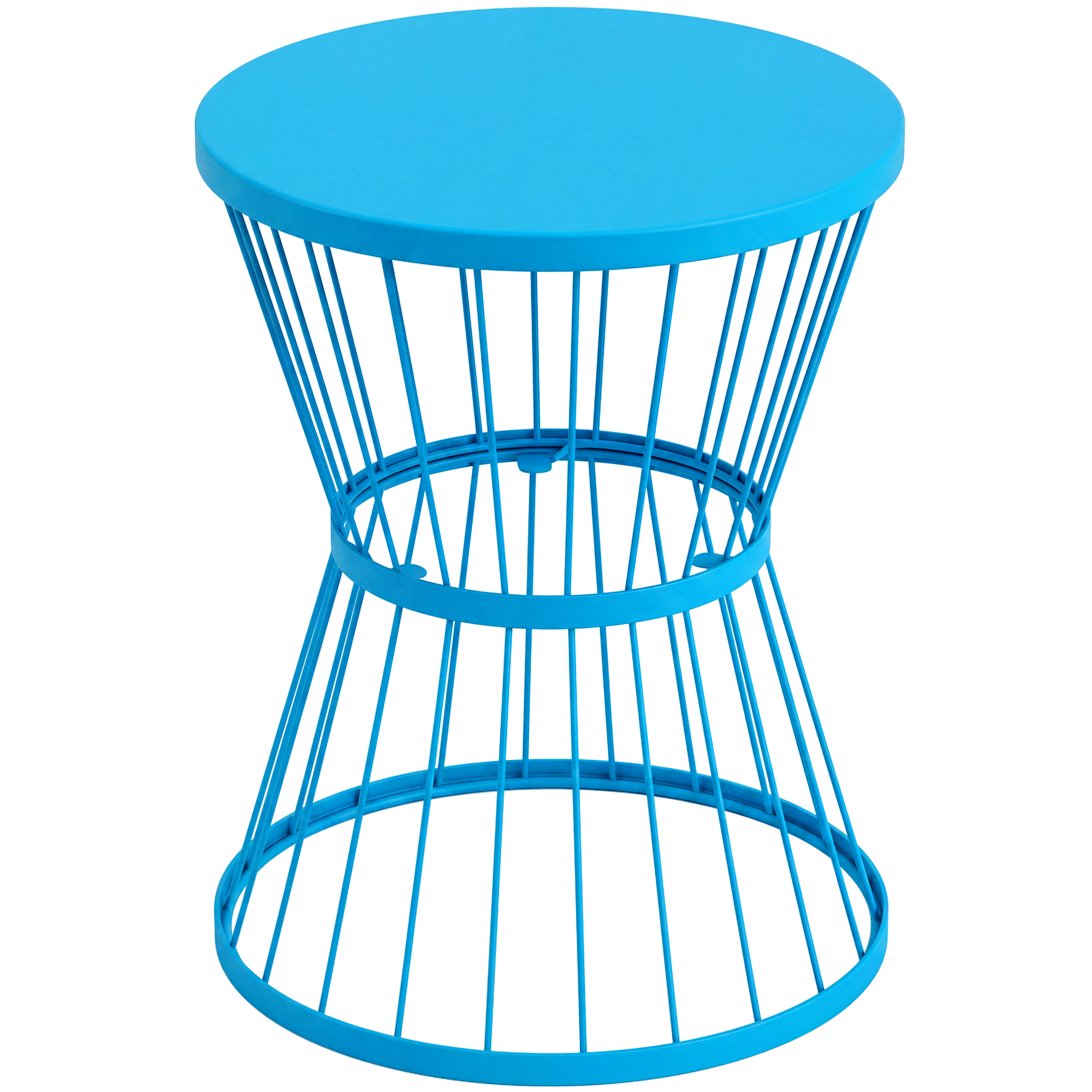16" Patio Side Table, Garden End Table with Hourglass Design, Steel Accent Table for Outdoor and Indoor Use, Blue