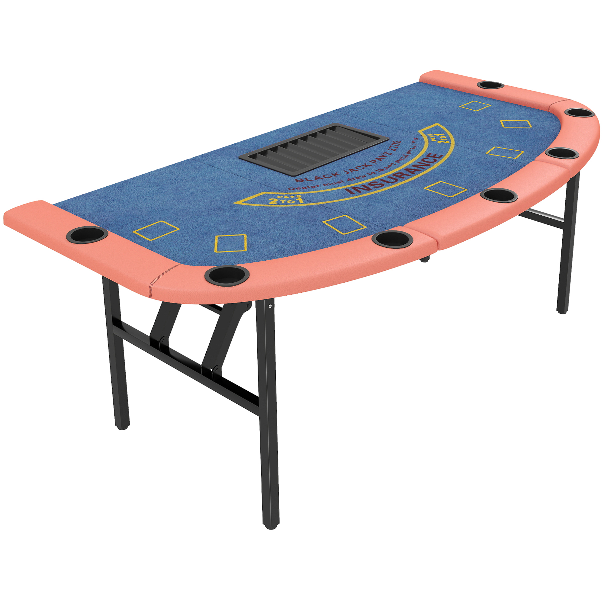 Poker Table Foldable, 72" Portable Casino Blackjack Table for 8 Players with Felt Surface, Cup Holders, Blue