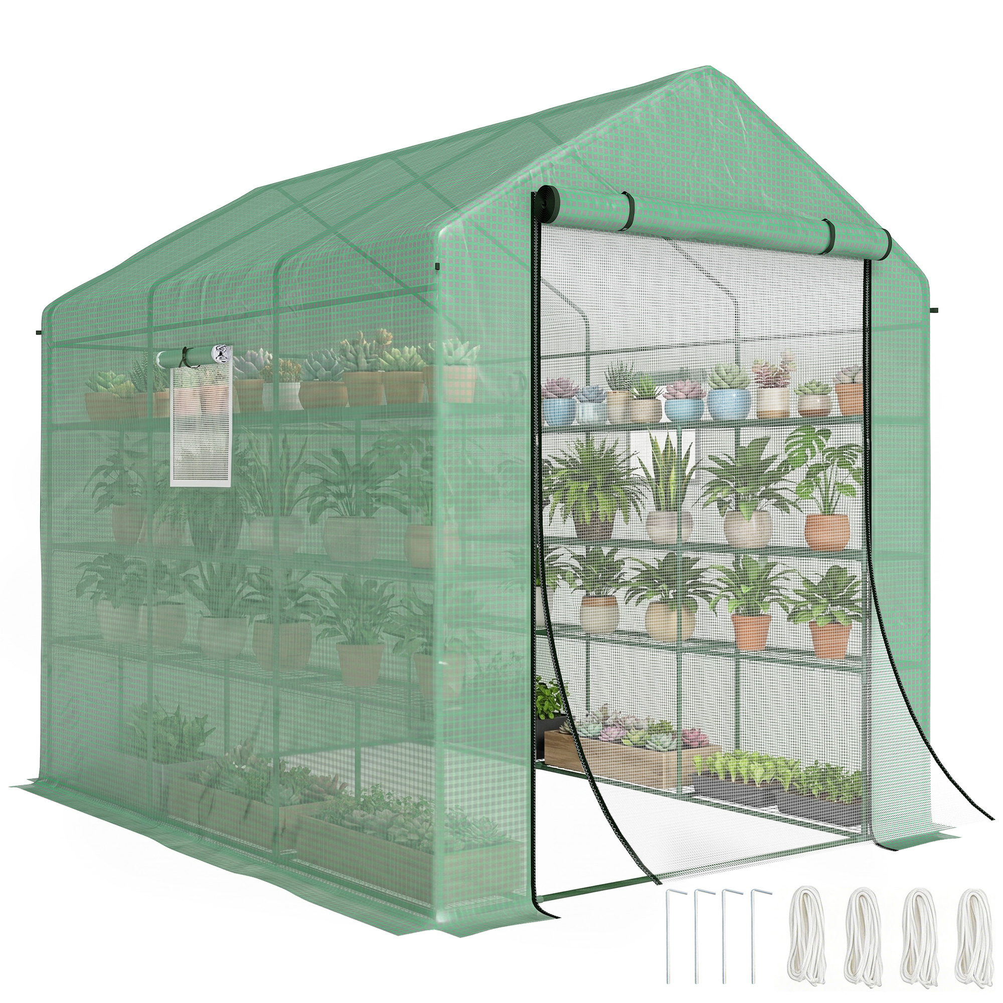 8' x 6' x 7' Temporary Greenhouse for Growing Flowers with Mesh Door & Windows Green
