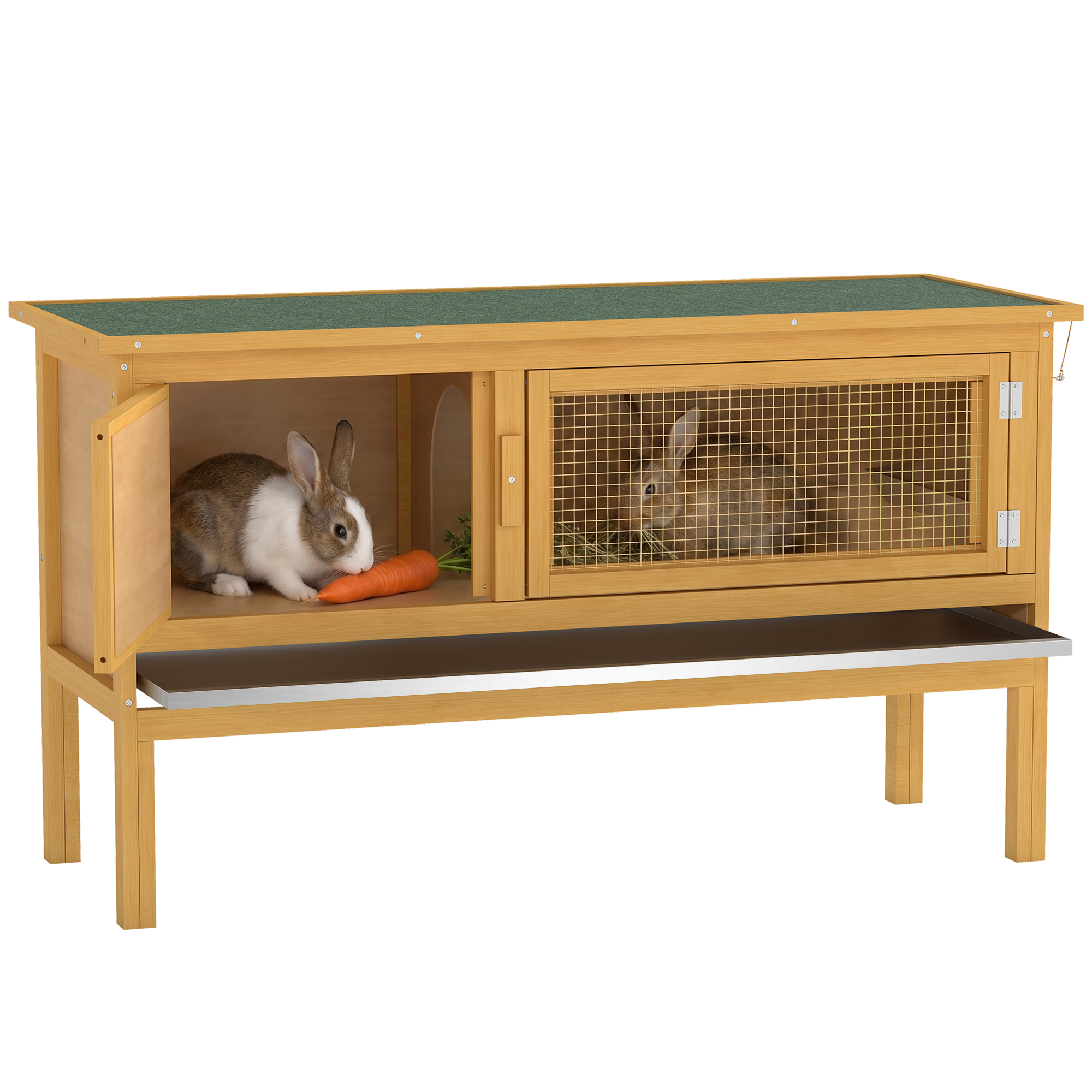 Wooden Rabbit Hutch Bunny Cage with Openable Waterproof Roof, No Leak Tray Solid Fir Wood Build for Rabbits, Chickens, Ducks, Indoor/Outdoor