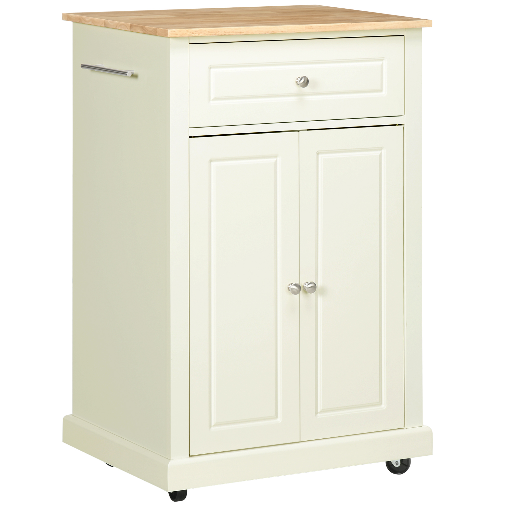 Rolling Kitchen Island Cart, Portable Serving Trolley Table with Drawer, Adjustable Shelf and 2 Towel Racks, Cream White