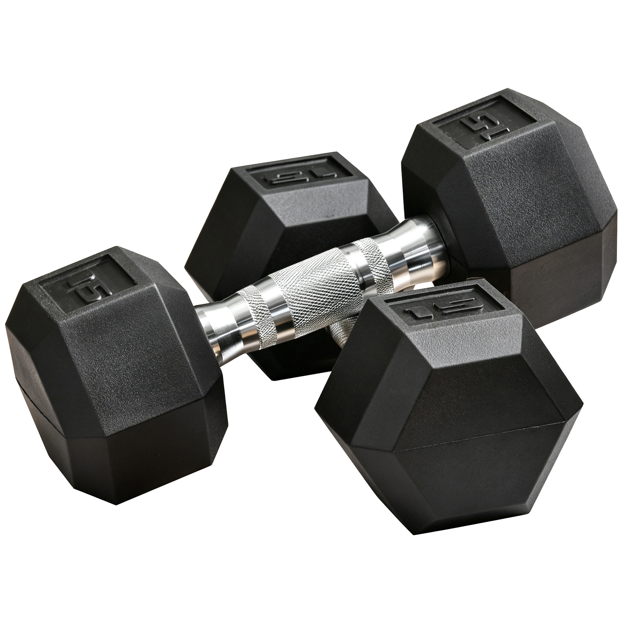 2 x 15lbs Hex Dumbbell Set of 2, Rubber Weights Exercise Fitness Dumbbell with Non-Slip Handles, Anti-roll, for Women or Men Home Gym Workout, Black