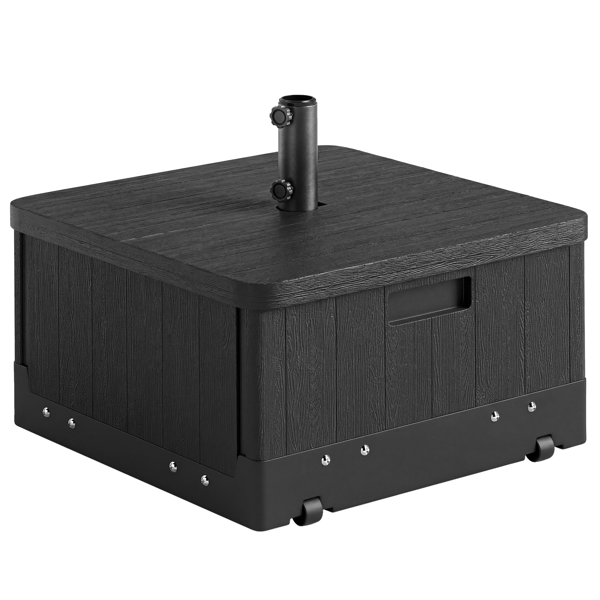 3-in-1 Outdoor Umbrella Base, Coffee End Table, Flower Box Planter, 175lbs Capacity Patio Umbrella Stand Table with Wheels and Handles, Black