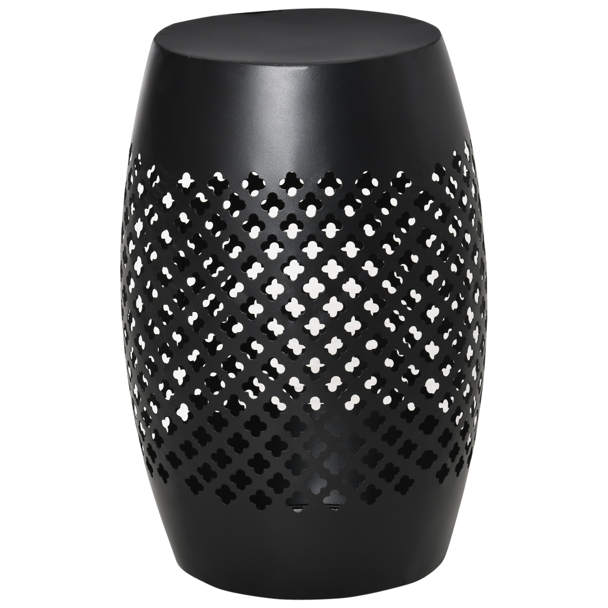 12" Steel Outdoor Side Table, Round Hollow Drum Patio End Table, Accent Table for Indoor and Outdoor, Black