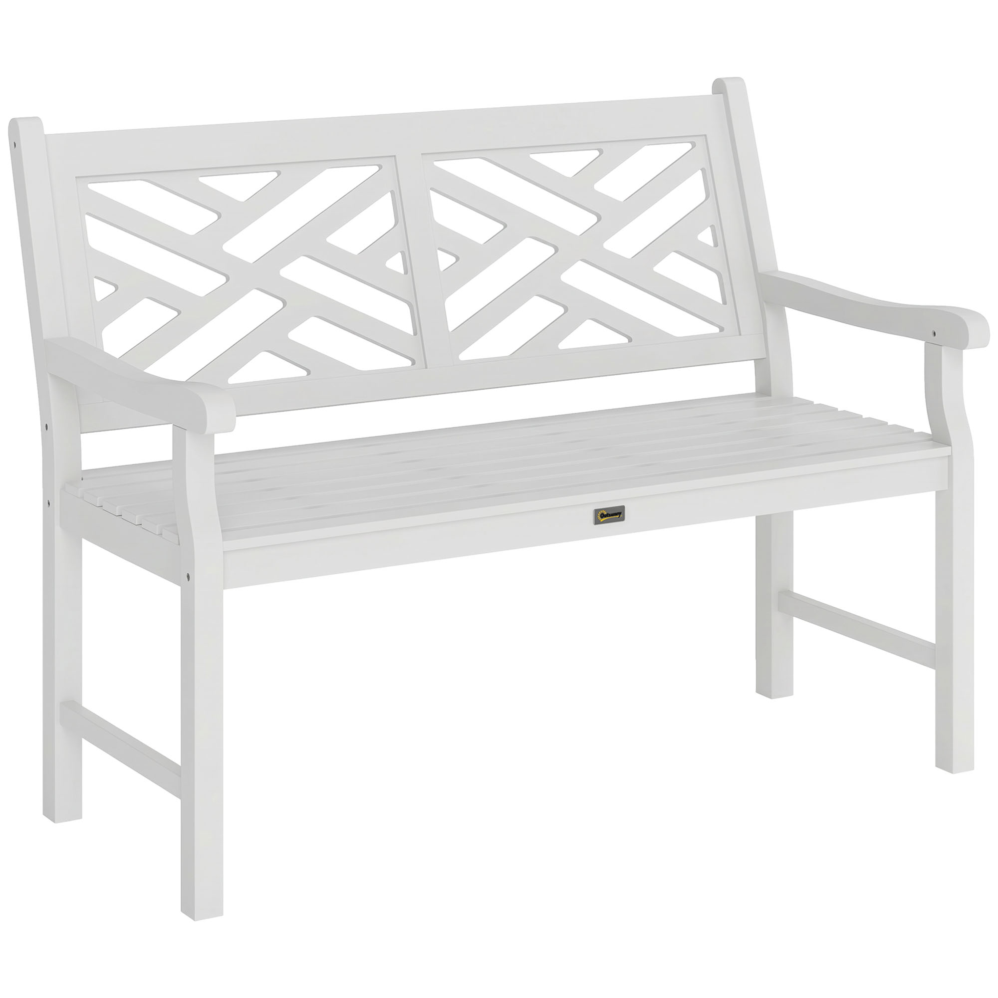 Outdoor Garden Bench, Wooden Frame Patio Bench with Geometric Pattern, 43.25 Inch Weatherproof 2-Person Love Seat for Garden, Lawn, Porch, Yard, Work Entryway, White