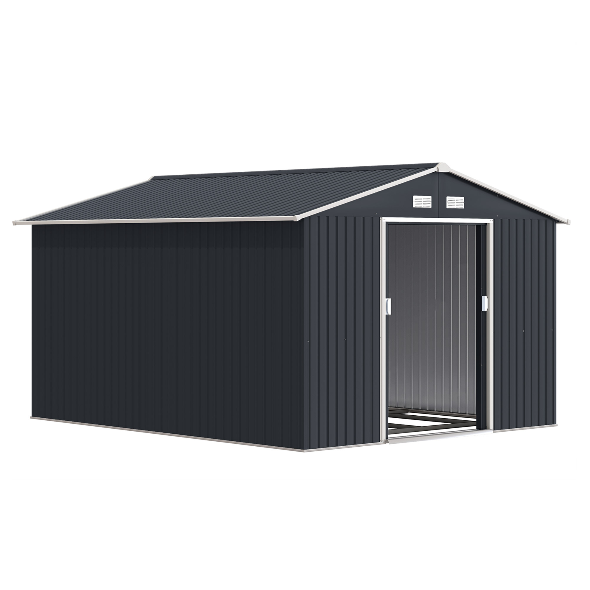 11' x 9' Outdoor Storage Shed, Garden Tool Metal Shed with Foundation Kit, Double Lockable Door, Air Vents and Sloping Roof, for Backyard, Patio, Lawn, Dark Gray