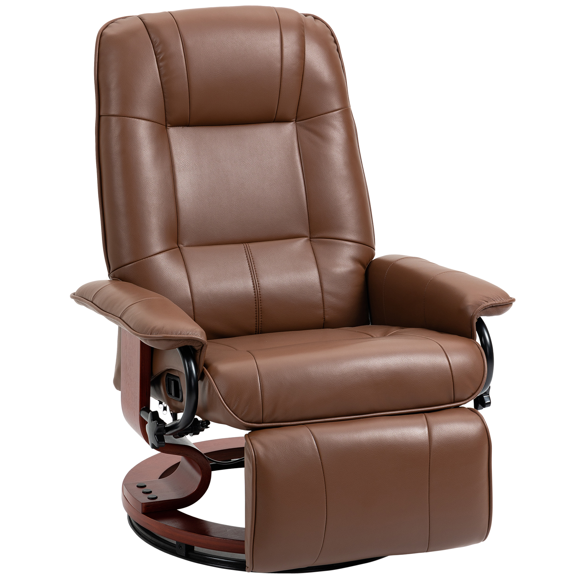 Air Leather Manual Recliner, Adjustable Swivel Lounge Chair with Footrest, Armrest and Wrapped Wood Base, Brown