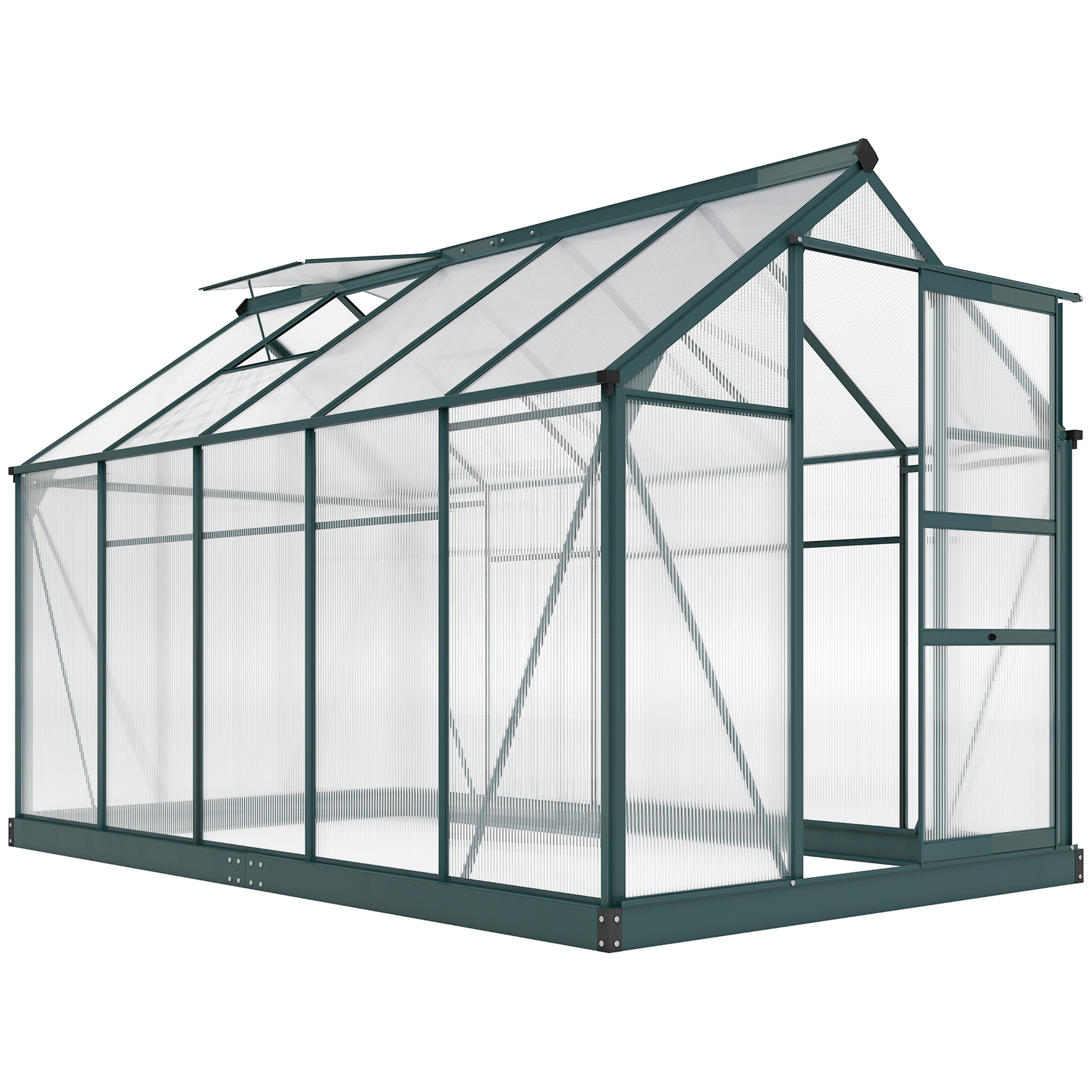 6' x 10' Greenhouse for Outdoors, Polycarbonate Greenhouse with Rain Gutter and Roof Vent, Aluminum Walk-in Green Houses for Outside for Patio Backyard Garden, Dark Green