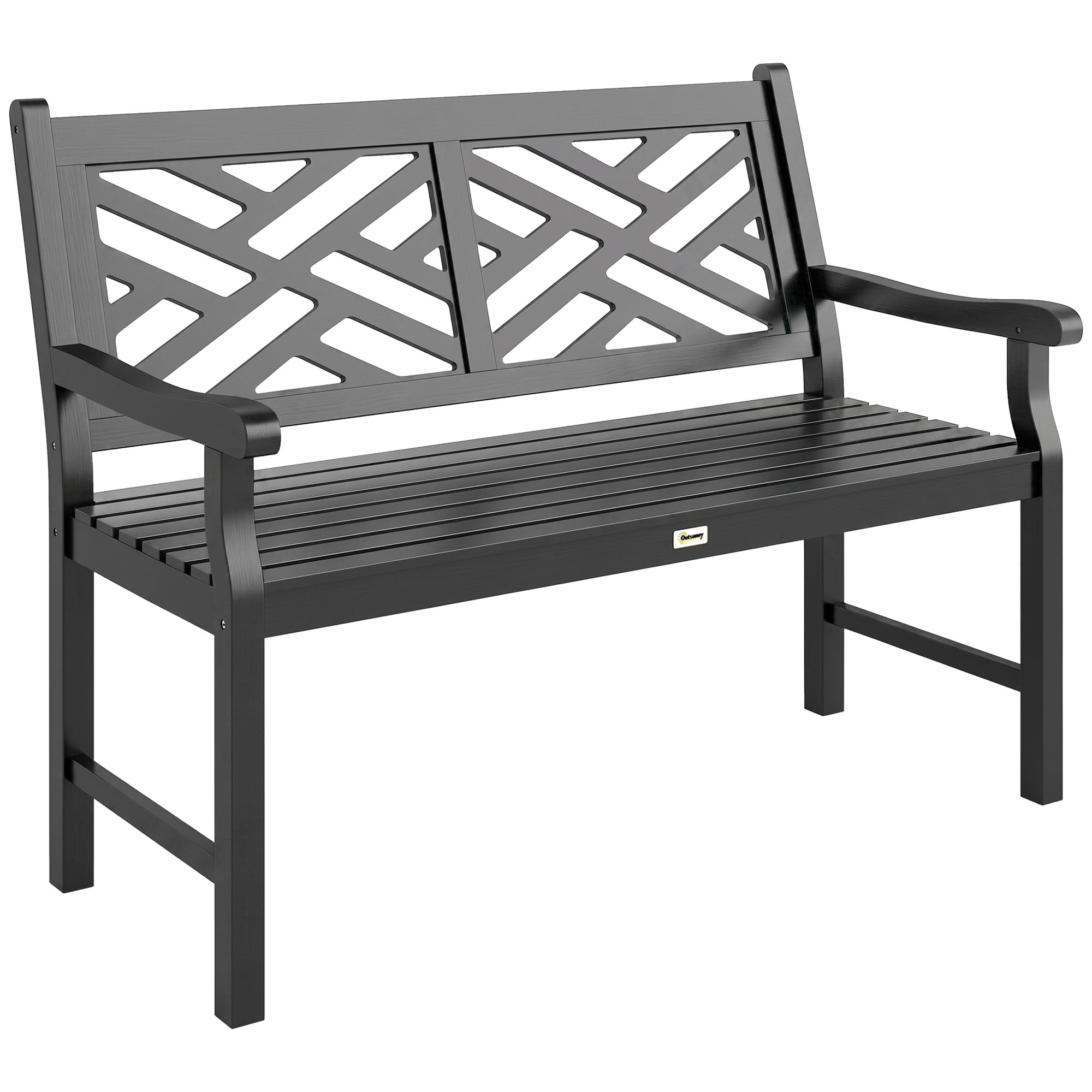Outdoor Garden Bench, Wooden Frame Patio Bench with Geometric Pattern, 43.25 Inch Weatherproof 2-Person Love Seat for Garden, Lawn, Porch, Yard, Work Entryway, Black