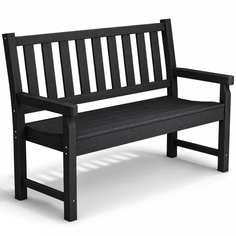 2-Person Garden Bench, HDPE Outdoor Bench with 530 lbs Capacity, Curved Seat for Backyard, Park, Porch, Lawn, Black