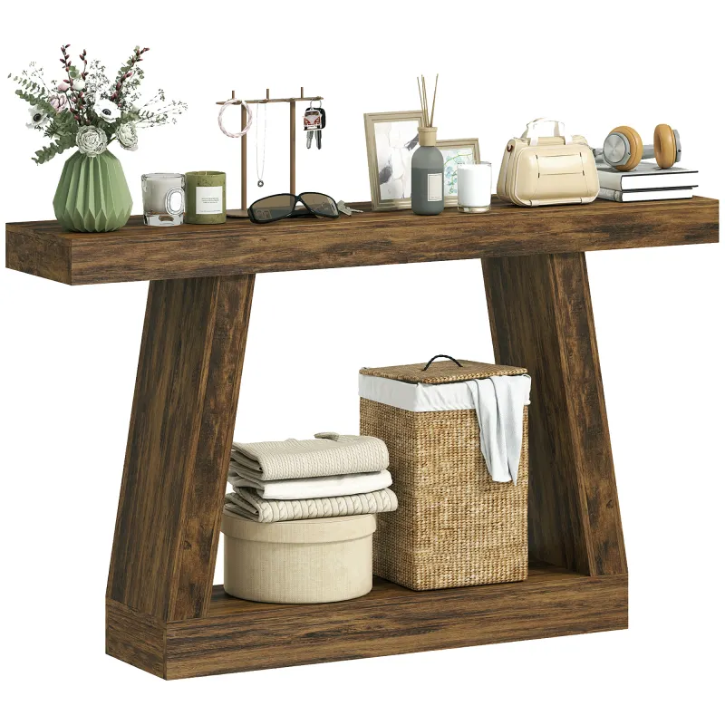 55" Farmhouse Console Table, 2-Tier Entryway Table with Storage for Hallway, Living Room, Behind Couch, Rustic Brown
