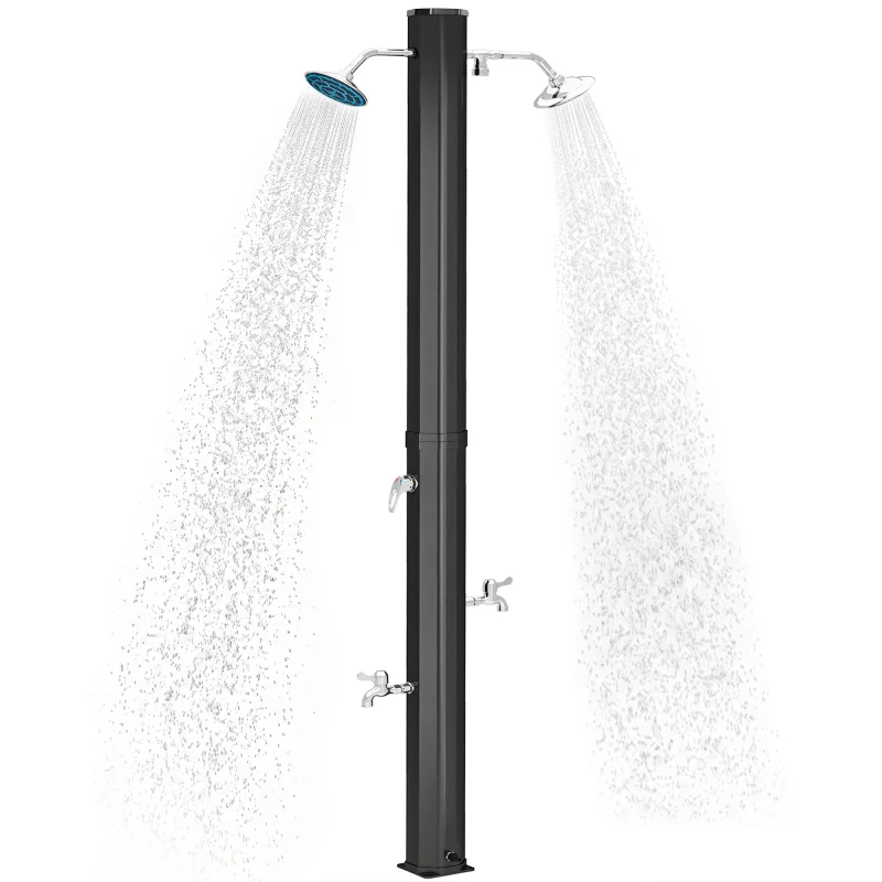 9.2 Gallon Slolar Heated Outdoor Shower with 2 Free-Rotating Shower Heads and Foot Showers for Poolside Beach Spa, 7.1ft