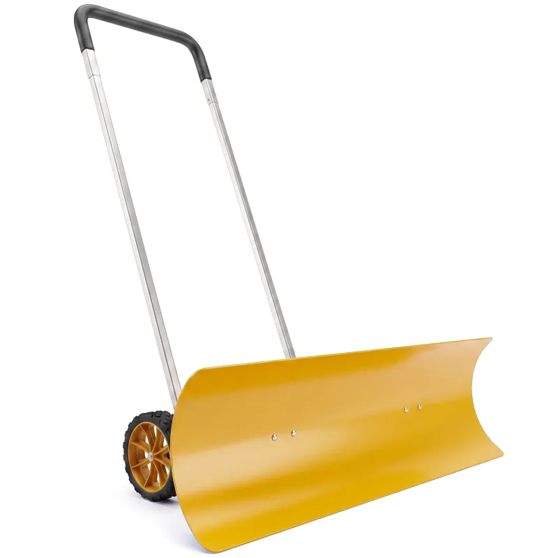 37-Inch Extra Wide Snow Shovel with Wheels, Heavy Duty Aluminum Snow Pusher with Ergonomic Adjustable Handle, Yellow