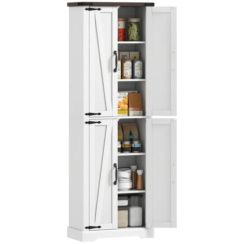 72" Tall Pantry Cabinet, Farmhouse Freestanding Kitchen Storage Cabinet with Adjustable Shelves for Dining Room, White