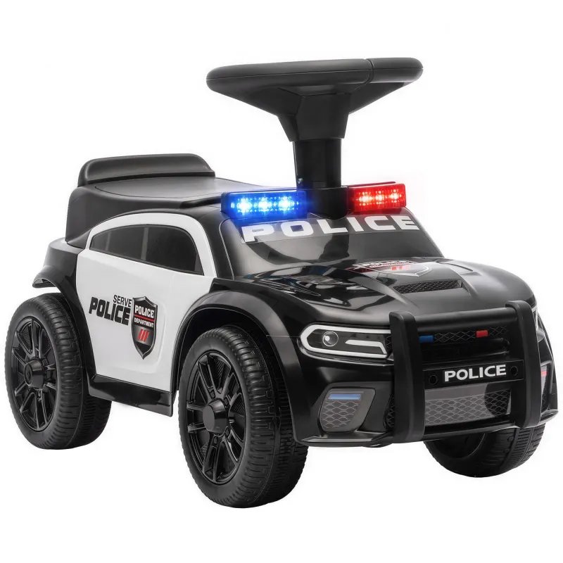 Toddler Push Car, Police Car Styling, Ride on Toys with Under-Seat Storage and Anti Tip Device, for 18-36 Months, Black