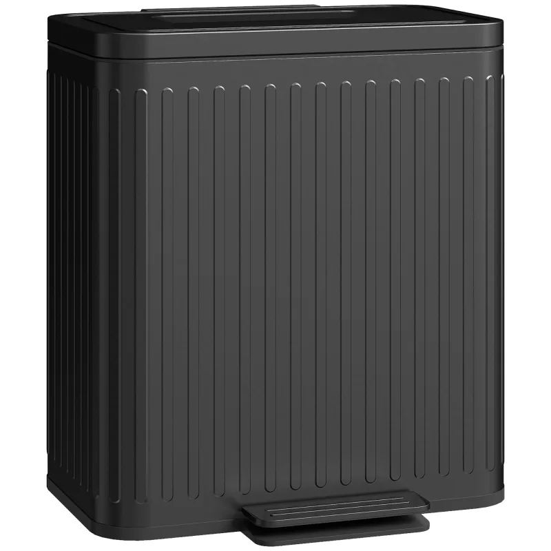 Trash Can with Lid, 2 x 5.3Gal Double Step-On Kitchen Trash Can, Removable Buckets, Black