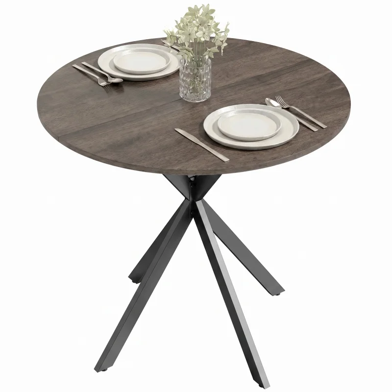 31.5" Small Round Dining Table for 2, Industrial Kitchen Table with Cross Steel Legs for Dining Room, Brown