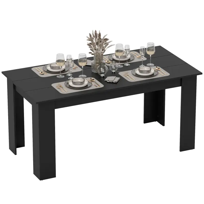 63" Dining Table for 4-6 People, Modern Rectangular Kitchen Table for Dining Room, Living Room, Black Wood Effect