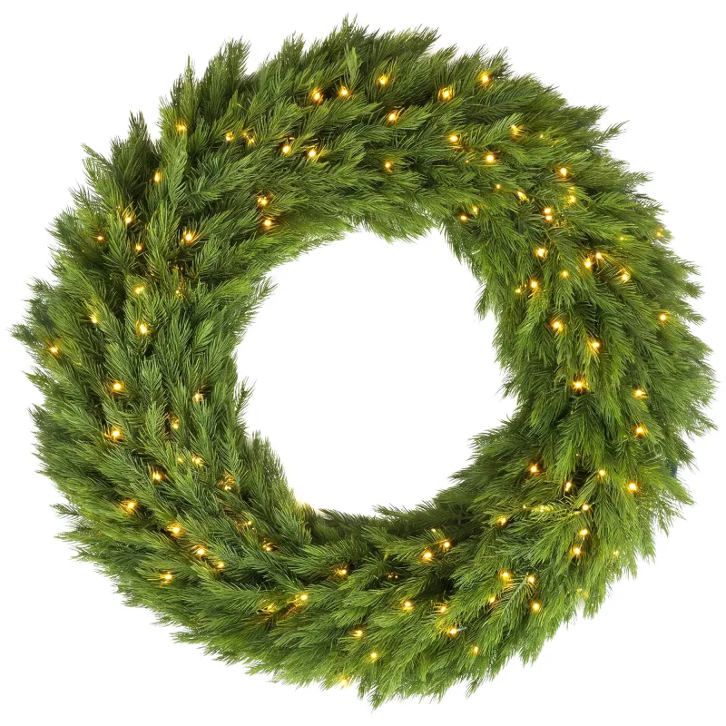 Christmas Decoration, 48 in Pre-Lit Norwegian Spruce Artificial Christmas Wreath with 150 LED Lights, Green