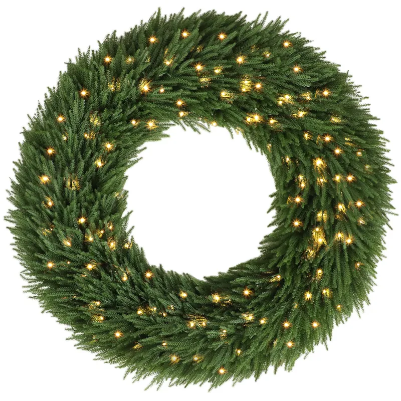 Christmas Decoration, 48 in Pre-Lit Norfolk Pine Artificial Christmas Wreath with 150 LED Lights, Green