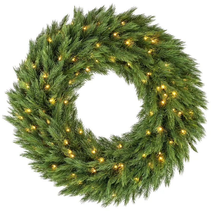 Christmas Decoration, 36 in Pre-Lit Norwegian Spruce Artificial Christmas Wreath with 100 LED Lights, Green