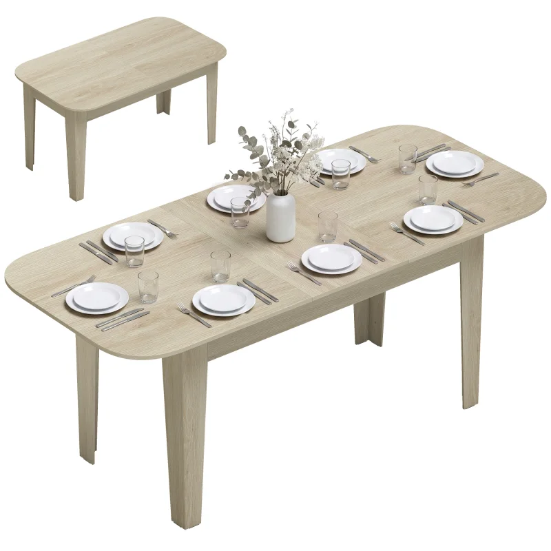 Extendable Oval Dining Table for 4-6, Farmhouse Expandable Kitchen Table, Round Edges, Oak