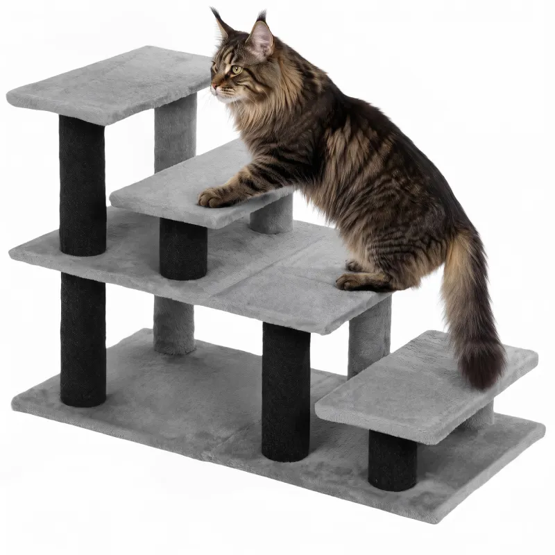 Pet Stairs, Cat Stairs with 2/3/4-Step Flexible Setup for Bed, Sofa, Gray
