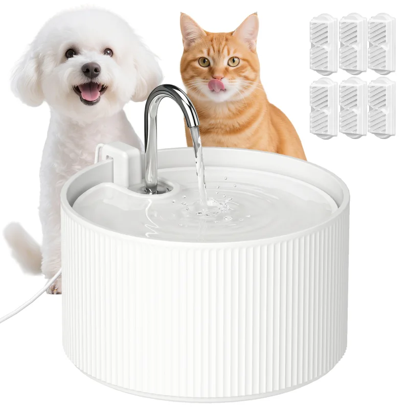 Ceramic Cat Water Fountain, 2.2L/74oz Pet Water Fountain with Ultra-Quiet Pump, 4-Layer Filtration, Faucet, White