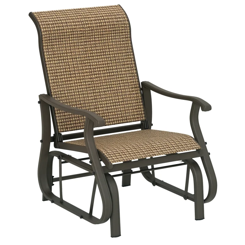 Outdoor Glider Chair Patio Glider Swing Chair with Mesh Seat, Steel Frame for Backyard, Garden, Porch, Light Mixed Brown