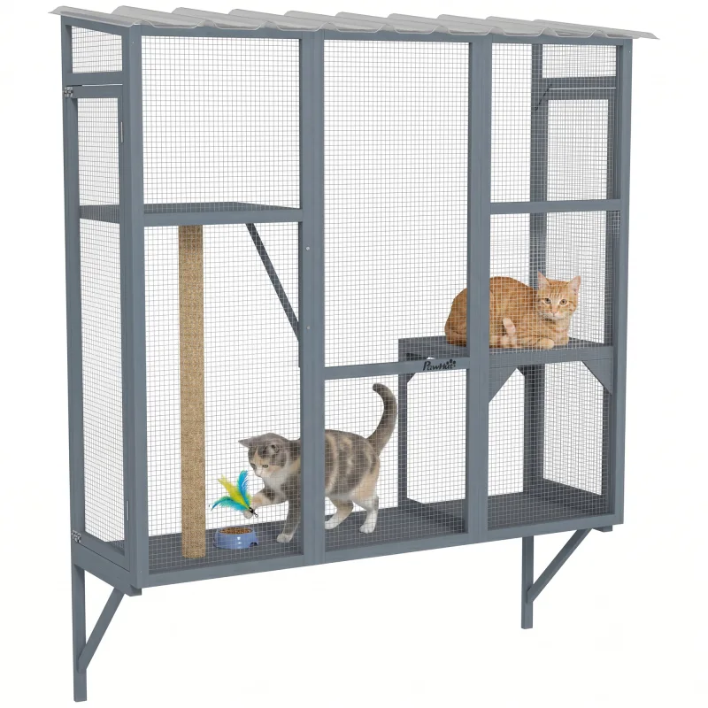Catio Outdoor, Window Catio for 2-3 Large Indoor Cats w/ 2 Jumping Platforms, Scratching Post, for Playing, Napping