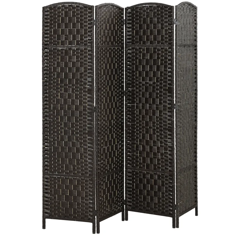 Room Divider, 4 Panel Folding Privacy Screen, 70.9" Tall Portable Weave Partition Wall Divider for Bedroom, Coffee