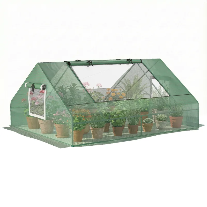 71" x 55" x 32" Mini Greenhouse, Small Green House, Garden Planting Shed, Outdoor Flower Planter Warm House with Zipper Windows, Green