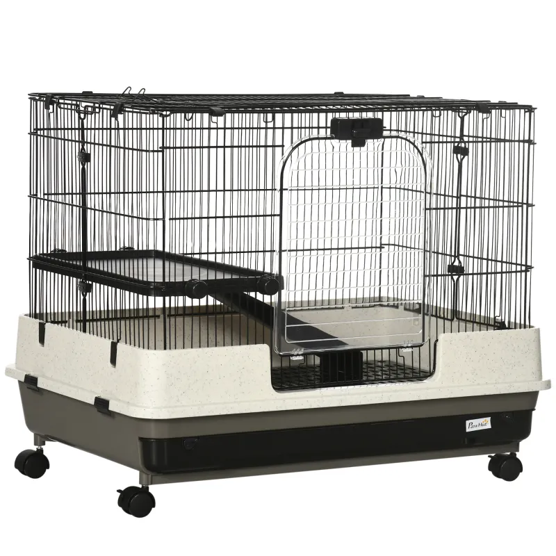 2-tier Compact Platform Rolling Small Animal Rabbit Cage for Hamsters, Chinchillas & Gerbils with a Large Living Space
