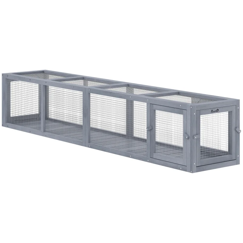 Wooden Cat Run with Weather Protection, Connecting Inside and Outside, 79"L x 15"W x 15"H, Dark Gray