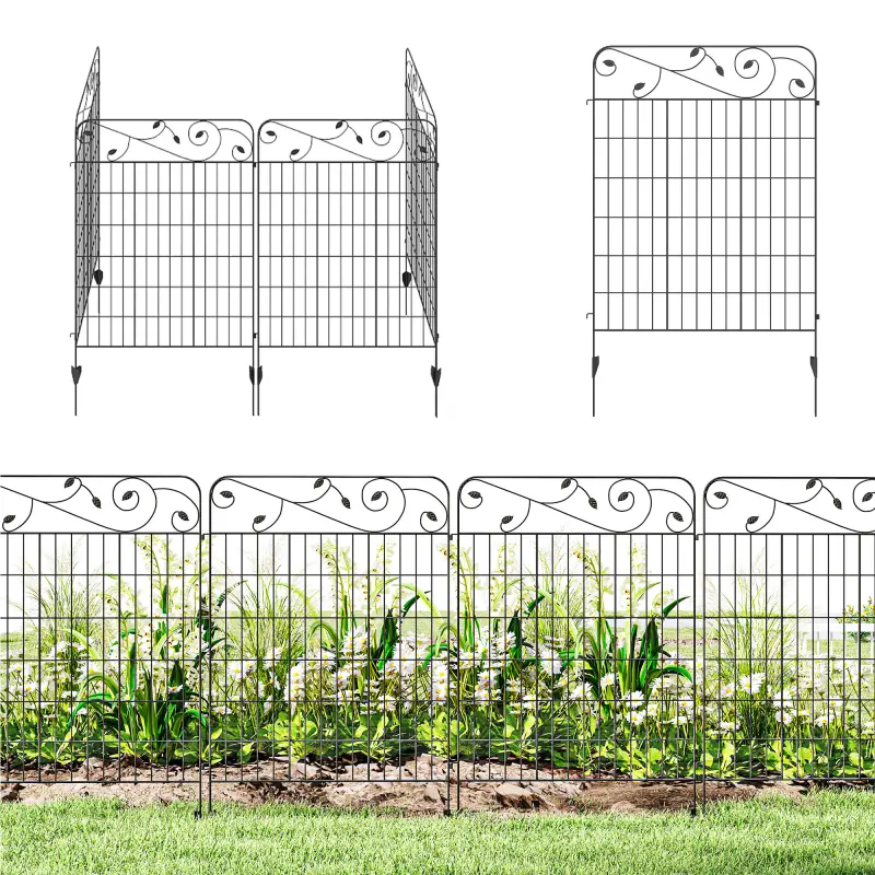Garden Fence, 4 Pack Steel Fence Panels, 11.5' L x 43" H, Rust-Resistant Decorative Border Flower Edging