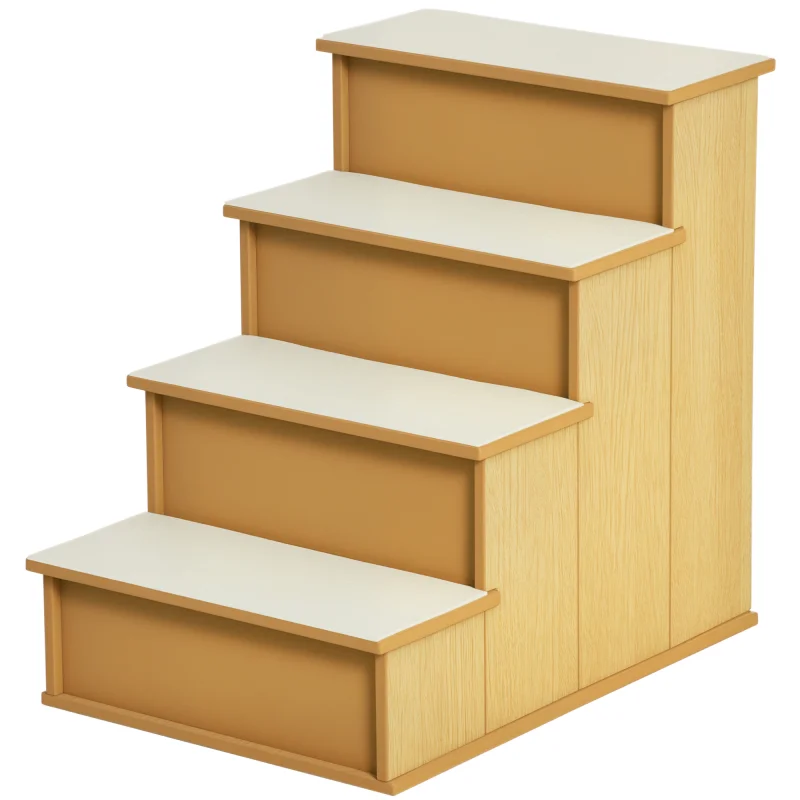 Pet Stairs, Small Pet Steps with Cushioned Removable Covering for Dogs and Cats Up To 22 lbs, Natural