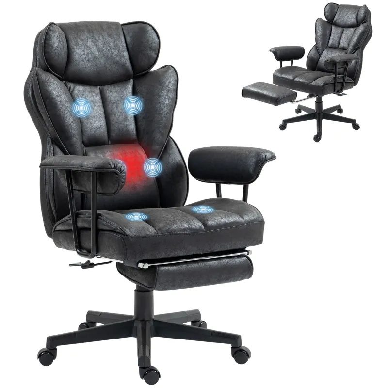 400LBS Big and Tall Office Chair, Massage Office Chair with Footrest, Lumbar Support and Reclining Function, Black