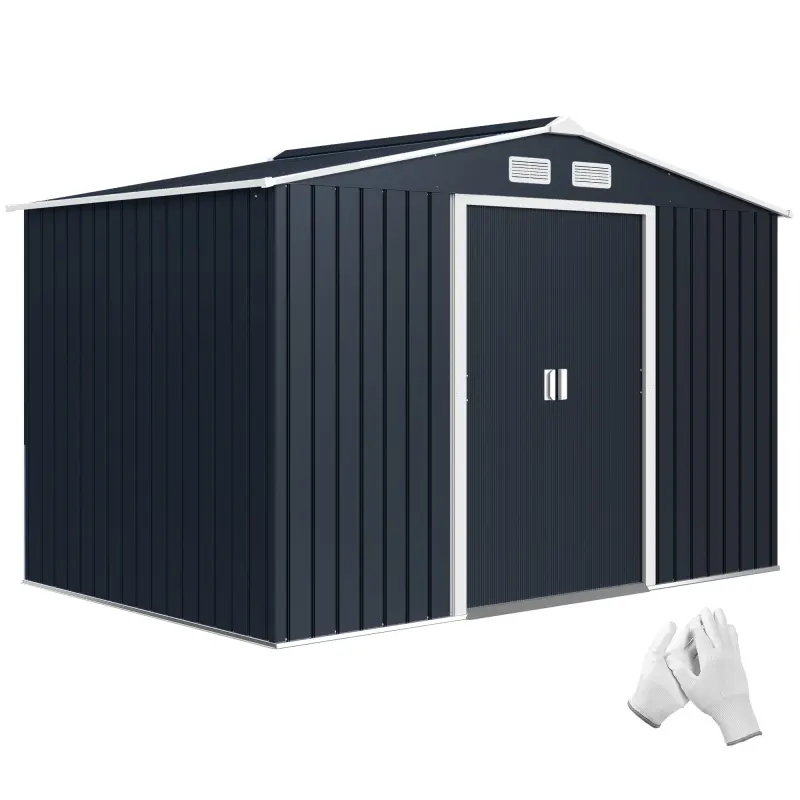 9' x 6' Outdoor Storage Shed, Garden Tool Metal Shed with Foundation Kit, Dark Gray