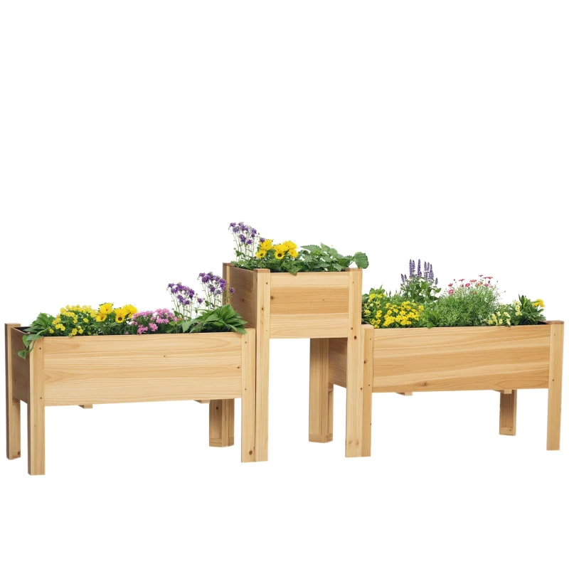 Raised Garden Bed Set of 3, Wooden Elevated Planter Box with Legs and Bed Liner, Natural