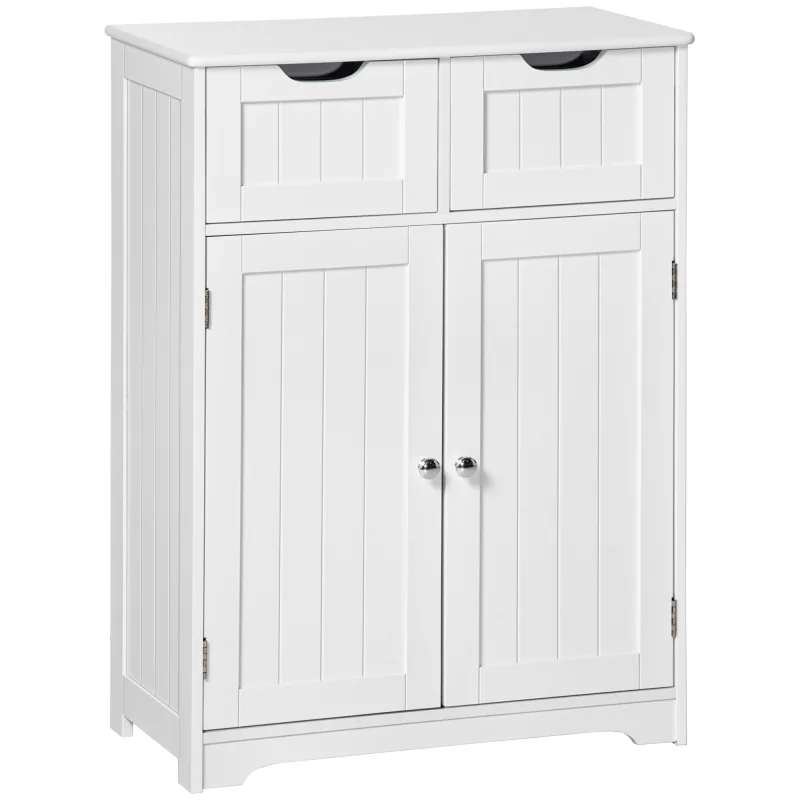 Freestanding Bathroom Storage Cabinet, Floor Cabinet with 2 Drawers, Adjustable Shelf, for Bathroom, Living Room or Entryway, White