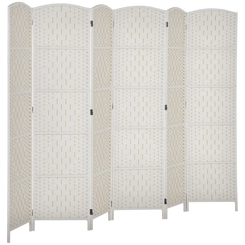 Room Divider, 6 Panel Folding Privacy Screen, 6FT Tall Portable Weave Partition Wall Divider for Bedroom, White