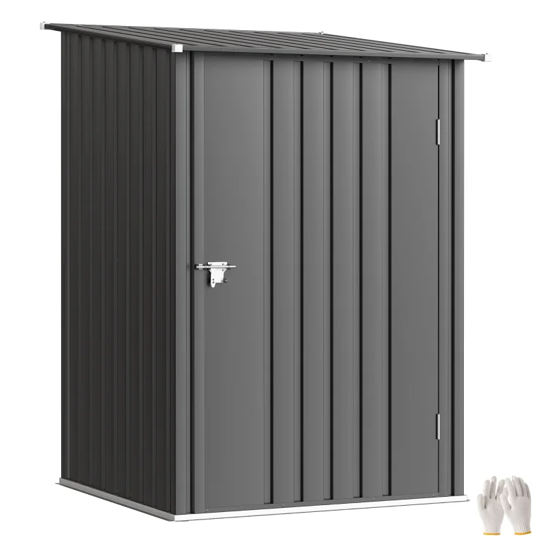 Outdoor 3.3' x 3.4' Lean-to Garden Storage Shed, Galvanized Steel Tool House with Lockable Door for Patio, Dark Gray