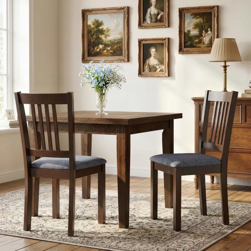 Dining Chairs Set of 2, Upholstered Kitchen Chairs with Rubberwood Frame, Padded Seat and Slat-Back, Espresso